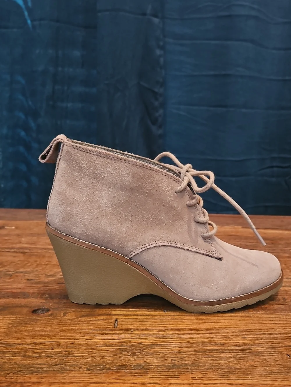 Sonoma Taupe Suede Genuone Leather‎ Lace-Up Wedge Booties